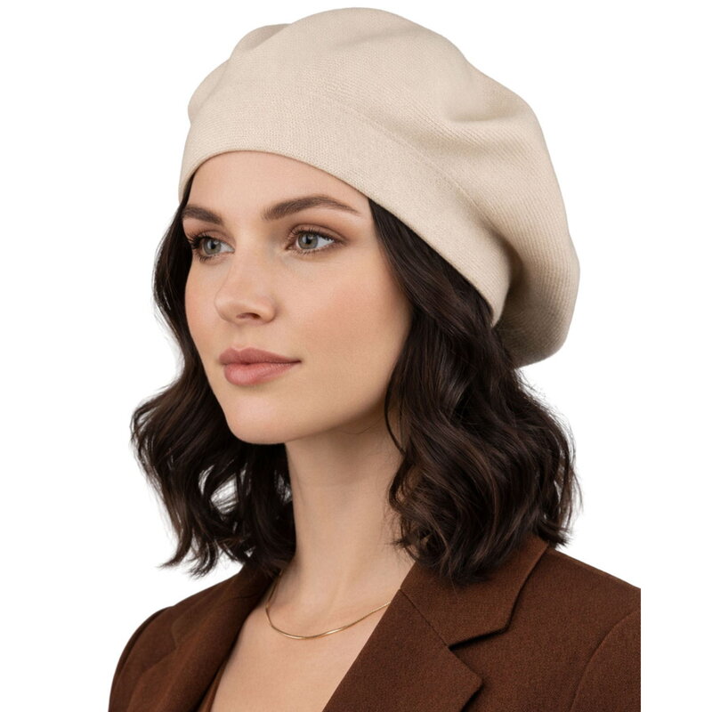 Uniwersalny beret damski wykonany z akrylu w jasnobeżowym kolorze - Peterson