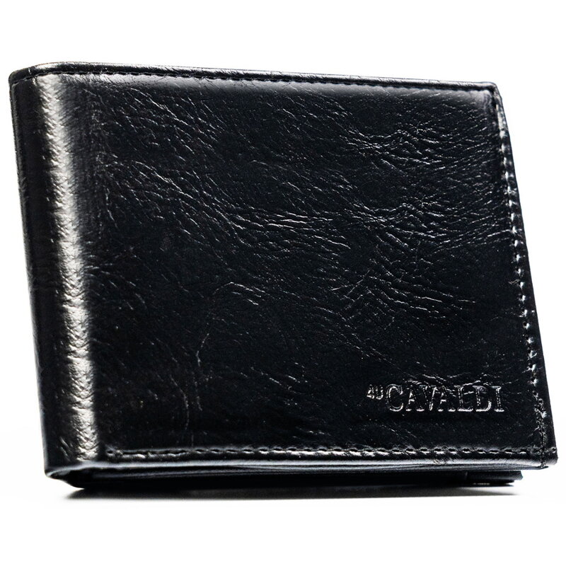 Czarny portfel męski ze skóry ekologicznej bez zapięcia zewnętrznego - 4U Cavaldi
