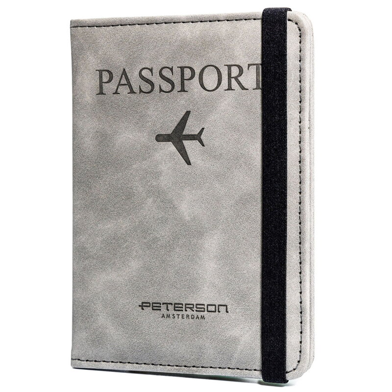 Etui na paszport w szarym kolorze wykonane ze skóry ekologicznej - Peterson Etui na paszport w szarym kolorze wykonane ze skóry ekologicznej - Peterson