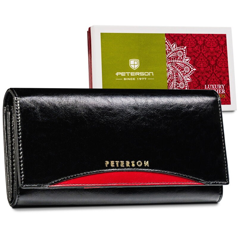 Elegantná čierno-červená dámska kožená peňaženka s RFID Stop systémom proti krádeži - Peterson Elegantná čierno-červená dámska kožená peňaženka s RFID Stop systémom proti krádeži - Peterson