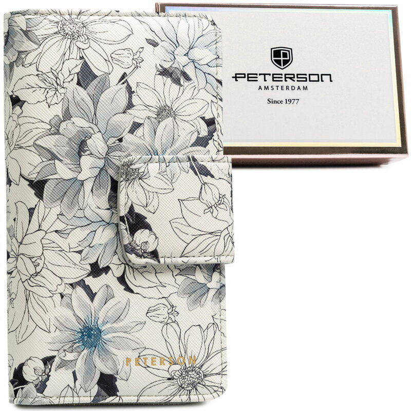 Elegancki i pionowy portfel damski ze skóry ekologicznej ozdobiony kwiatowym wzorem - Peterson Elegancki i pionowy portfel damski ze skóry ekologicznej ozdobiony kwiatowym wzorem - Peterson