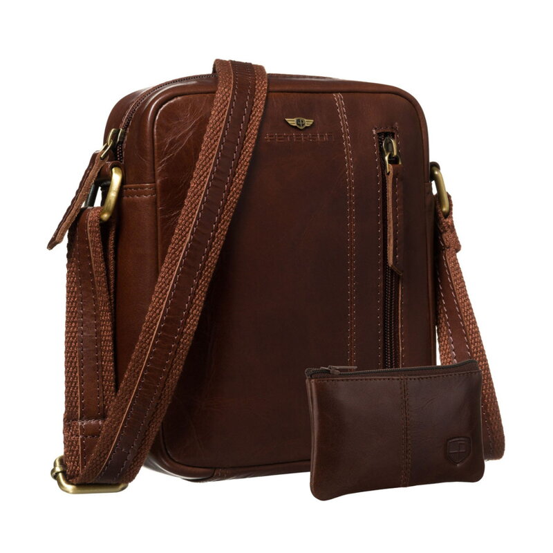 Brązowa listonoszka męska ze skóry naturalnej zamykana suwakiem - Peterson