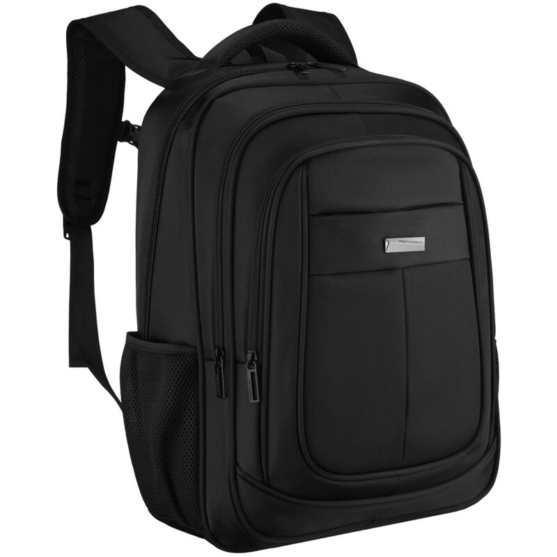 Miejski, pojemny plecak z poliestru w czarnym kolorze zawieszony na regulowanych szelkach - Peterson