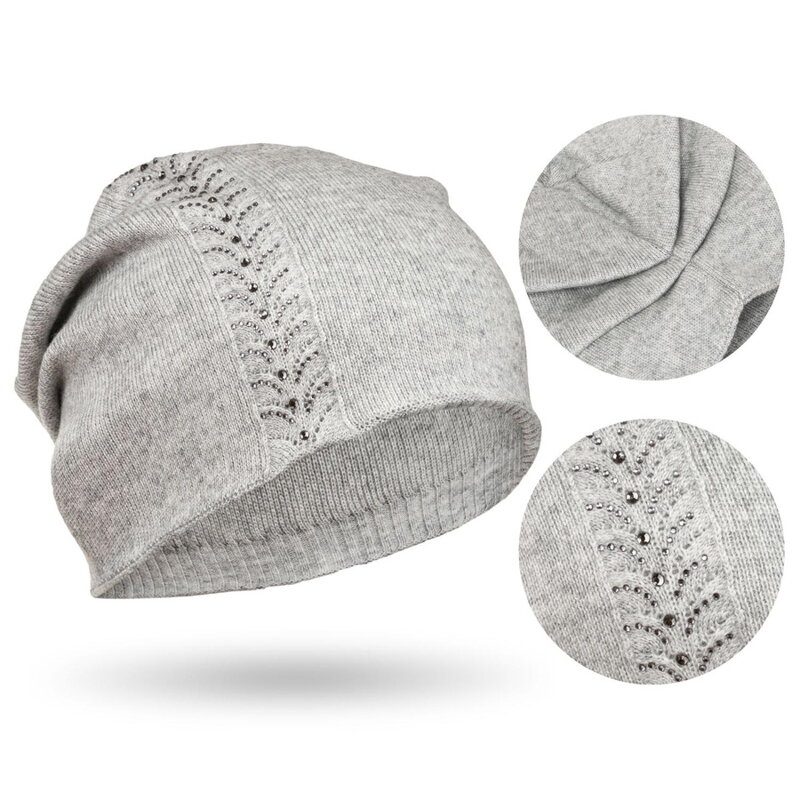 Czapka damska zimowa slouchy z kryształkami szara - Peterson Czapka damska zimowa slouchy z kryształkami szara - Peterson