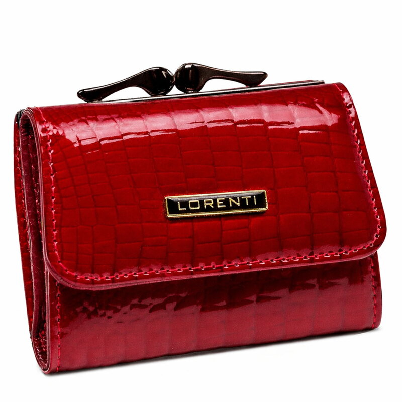 Mały portfel damski z lakierowanej skóry naturalnej w czerwonym kolorze - Lorenti
