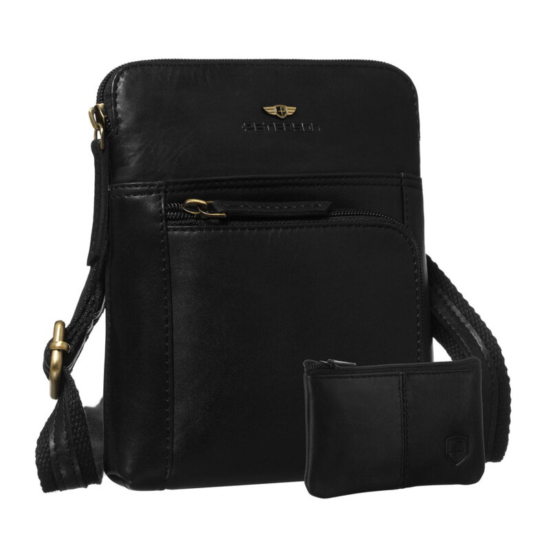 Męska listonoszka ze skóry naturalnej w czarnym kolorze, jednokomorowa i zamykana suwakiem - Peterson