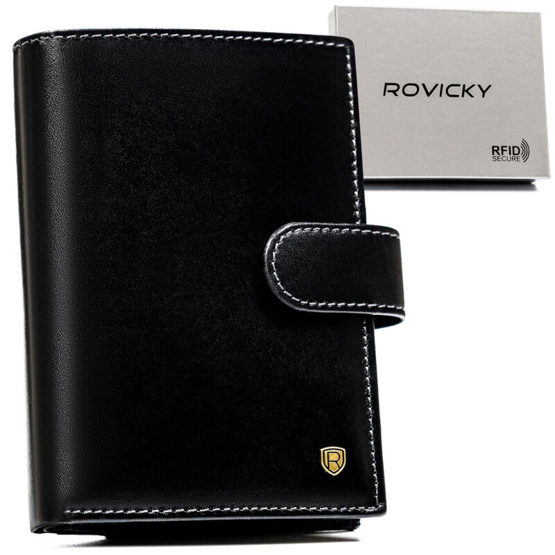 Kožená čierna pánska peňaženka so zapínaním a RFID systémom - Rovicky