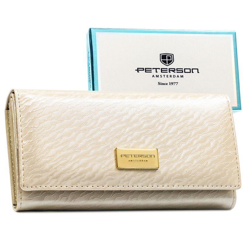 Portfel damski w kolorze ecru zamykany na zatrzask, mieszczący dowód rejestracyjny - Peterson