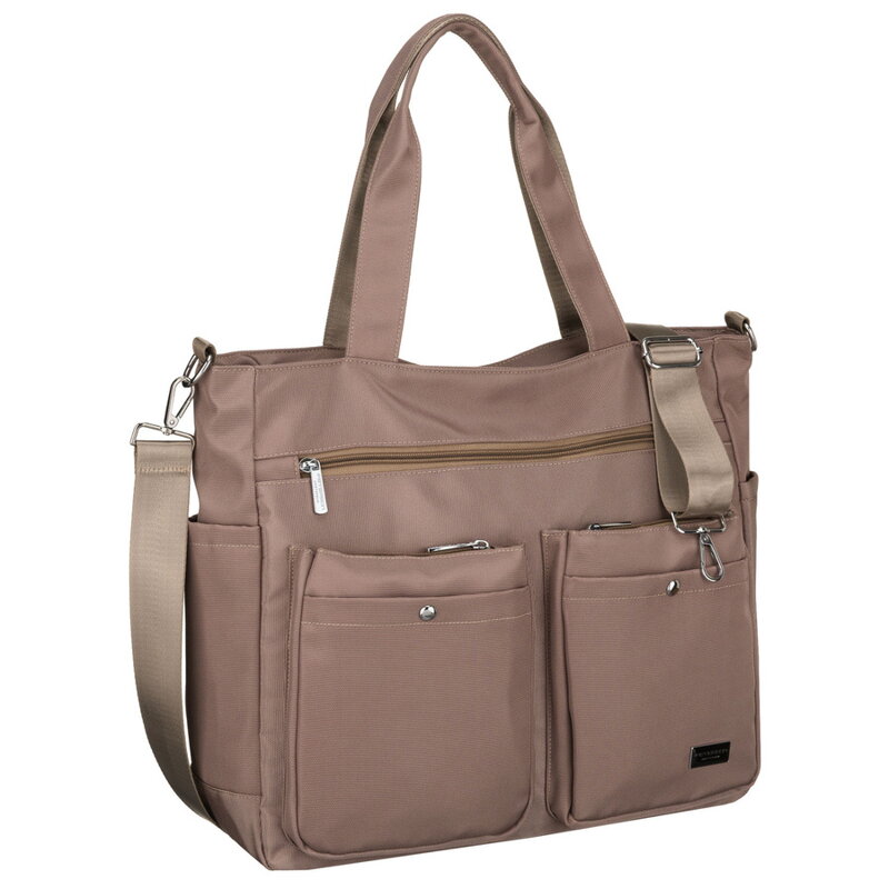 Beżowa torba damska z przegrodą na laptopa wykonana z poliestru - Peterson