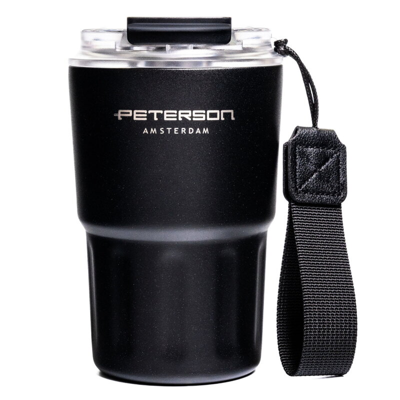 Czarny kubek termiczny ze stali nierdzewnej z podwójnymi ściankami - Peterson