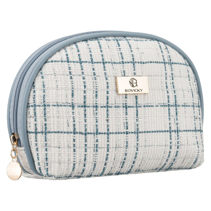 Niebieska kosmetyczka damska wykonana z materiału syntetycznego, jednokomorowa - Rovicky