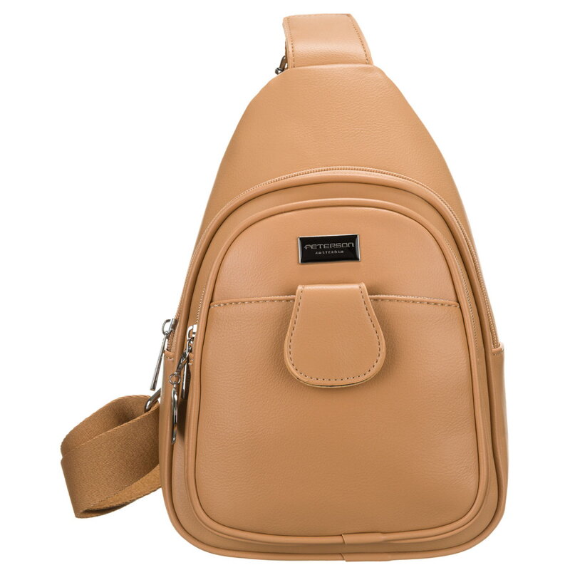 Sportowa beżowa saszetka damska na ramię nerka crossbody ze skóry ekologicznej Peterson Sportowa beżowa saszetka damska na ramię nerka crossbody ze skóry ekologicznej Peterson