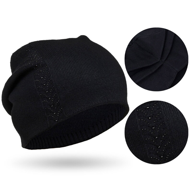 Czapka damska Beanie z kryształkami czarna - Peterson Czapka damska Beanie z kryształkami czarna - Peterson