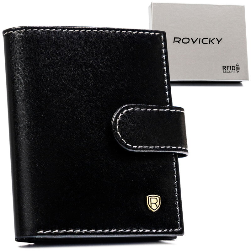 Eleganckie etui na dokumenty w czarnym kolorze wykonane ze skóry naturalnej - Rovicky Eleganckie etui na dokumenty w czarnym kolorze wykonane ze skóry naturalnej - Rovicky