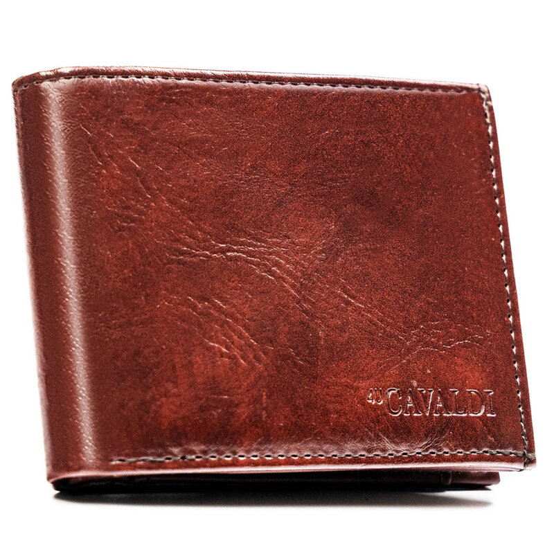 Brązowy portfel męski ze skóry ekologicznej bez zapięcia zewnętrznego - 4U Cavaldi