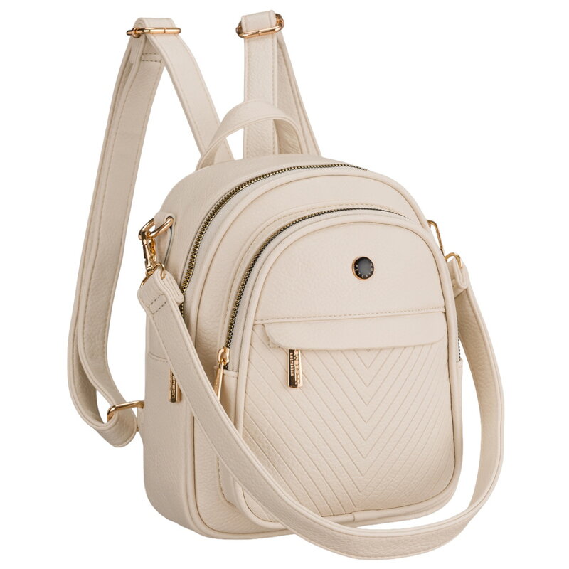 Mały plecak damski beżowy ze skóry ekologicznej 2w1 listonoszka na ramię  mini plecaczek - Peterson