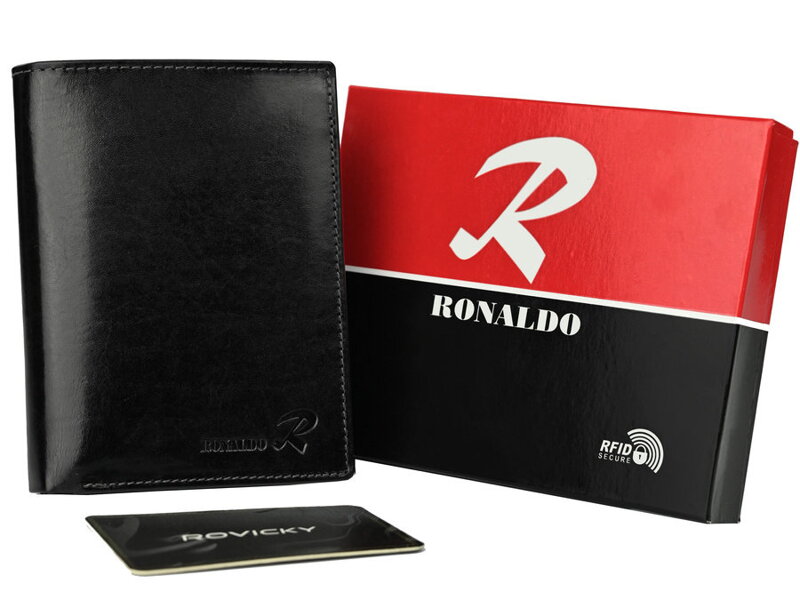 Priestranná, vertikálna pánska peňaženka z lesklej prírodnej kože — Ronaldo