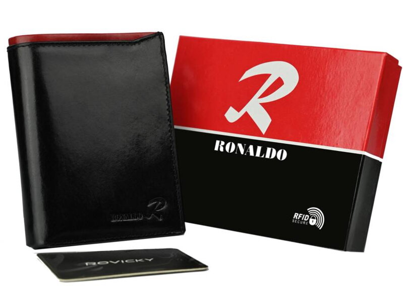 Skladacia vertikálna pánska peňaženka z lesklej prírodnej kože— Ronaldo