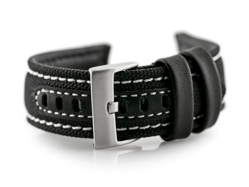 Kožený remienok na hodinky W34 - PREMIUM - black/white - 26mm Kožený remienok na hodinky W34 - PREMIUM - black/white - 26mm