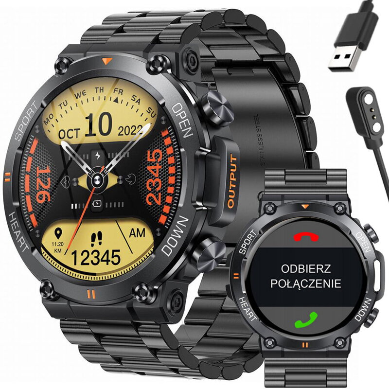 SMARTWATCH MĘSKI Gravity GT7-2 PRO - WYKONYWANIE POŁĄCZEŃ, PULSOKSYMETR (sg018b)