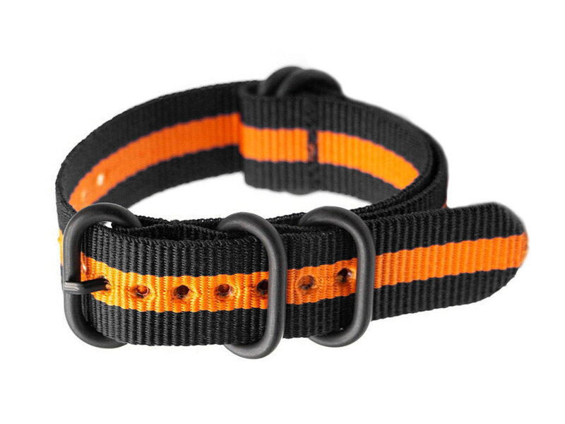 Remienok NATO látkový na hodinky - black/orange (szeroki) - 22mm Remienok NATO látkový na hodinky - black/orange (szeroki) - 22mm