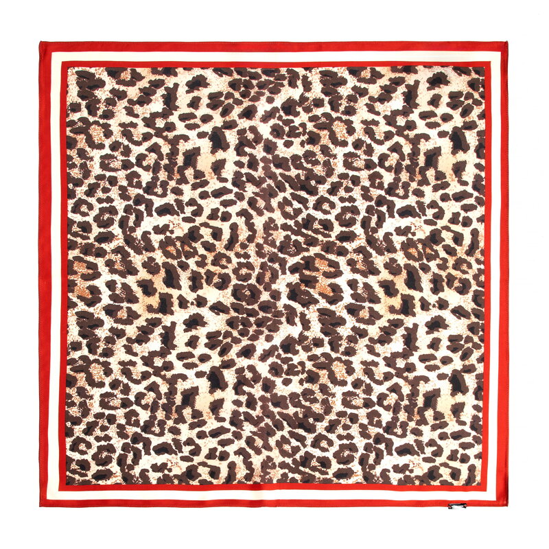 Jedwabna apaszka damska w panterkę brązowo - czerwona 103-7D-S01-X3