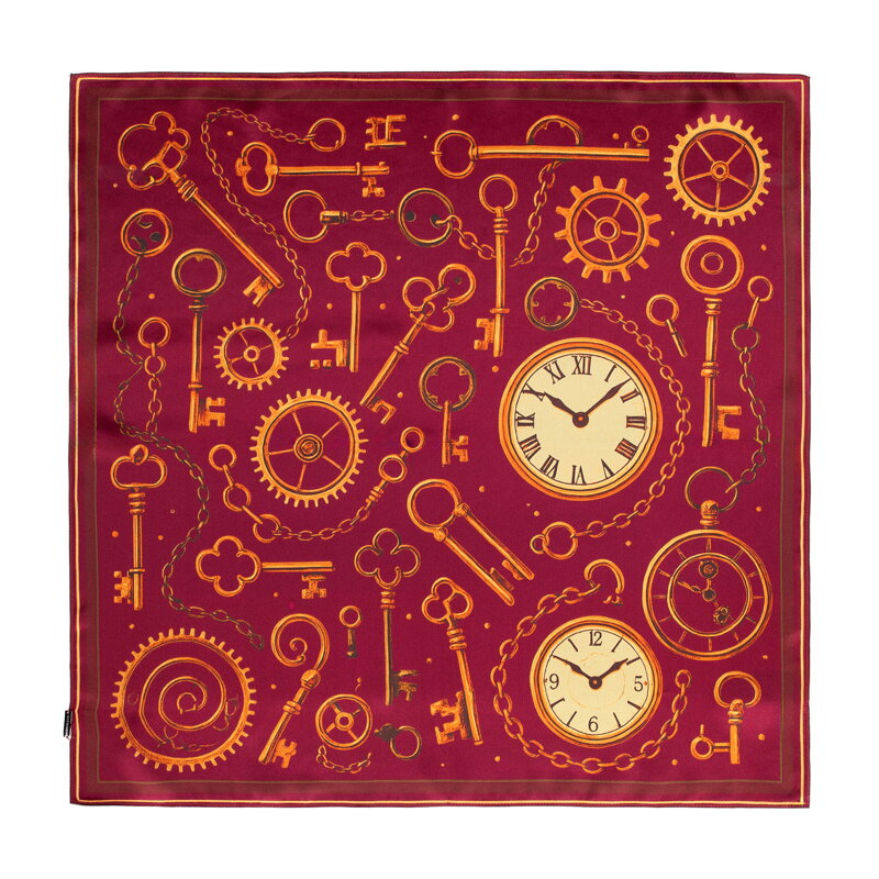 Damska apaszka z jedwabiu z dekoracyjnym wzorem vintage bordowa 103-7D-S01-X9