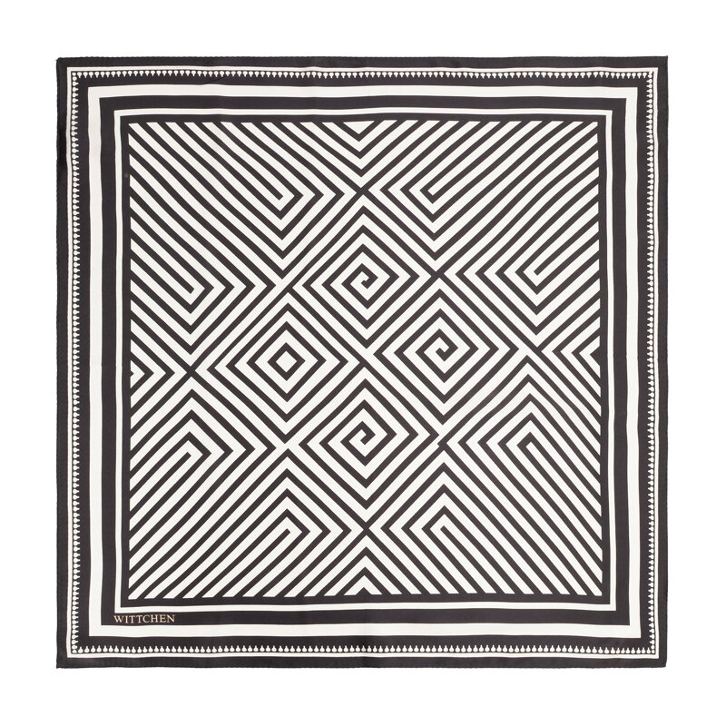 Apaszka damska z jedwabiu z geometrycznym wzorem czarno - biała 103-7D-S05-X49
