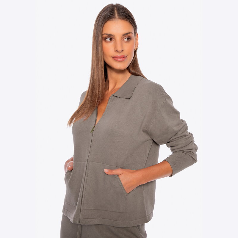 Rozpinana bluza damska ciemny beż 29-99-006-9 Rozpinana bluza damska ciemny beż 29-99-006-9