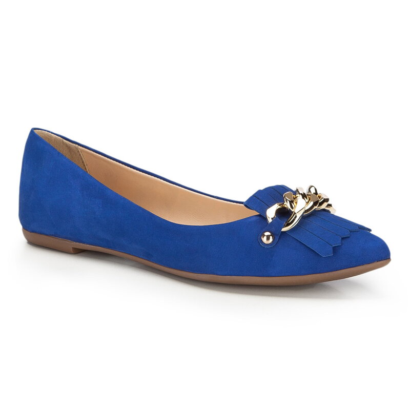 Baleriny nubukowe z łańcuszkiem niebieskie 86-D-752-N