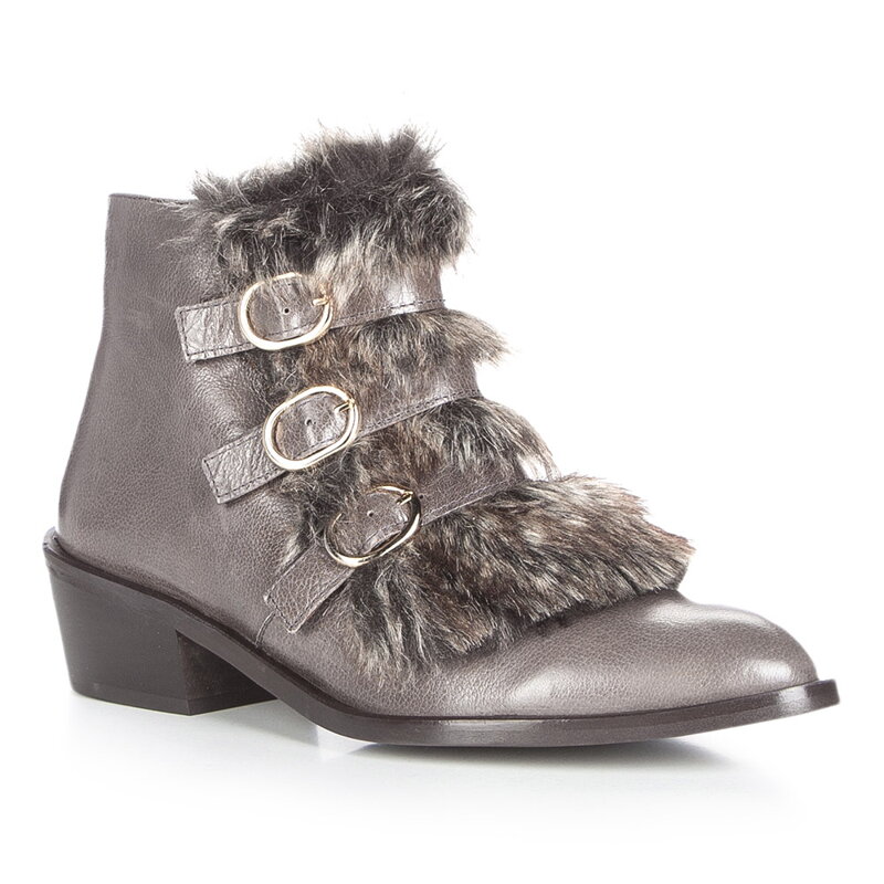 Botki skórzane z futerkiem szare 87-D-463-8