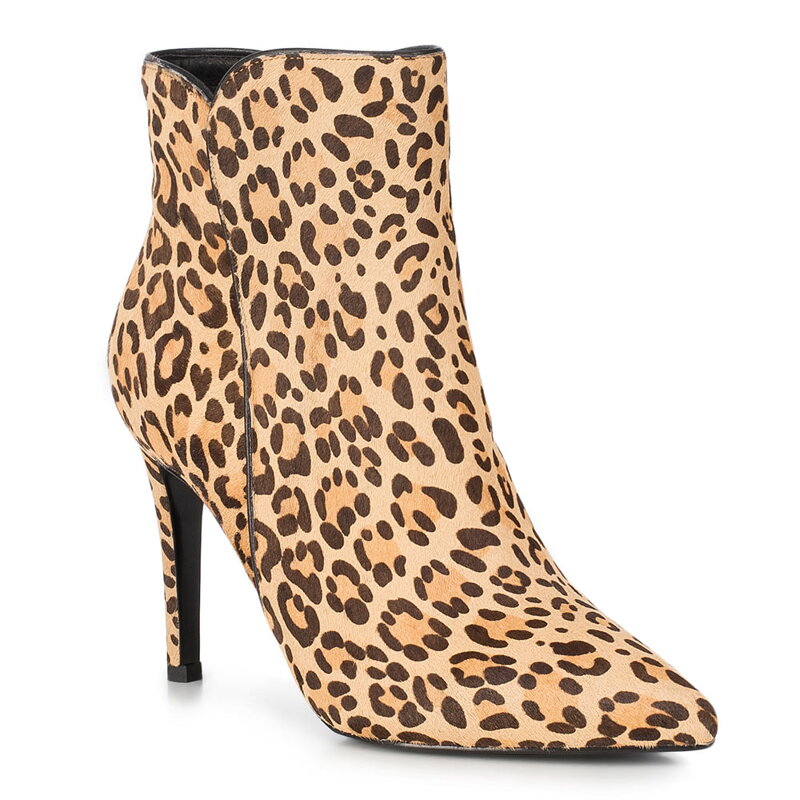 Botki skórzane w panterkę na szpilce 89-D-905-A