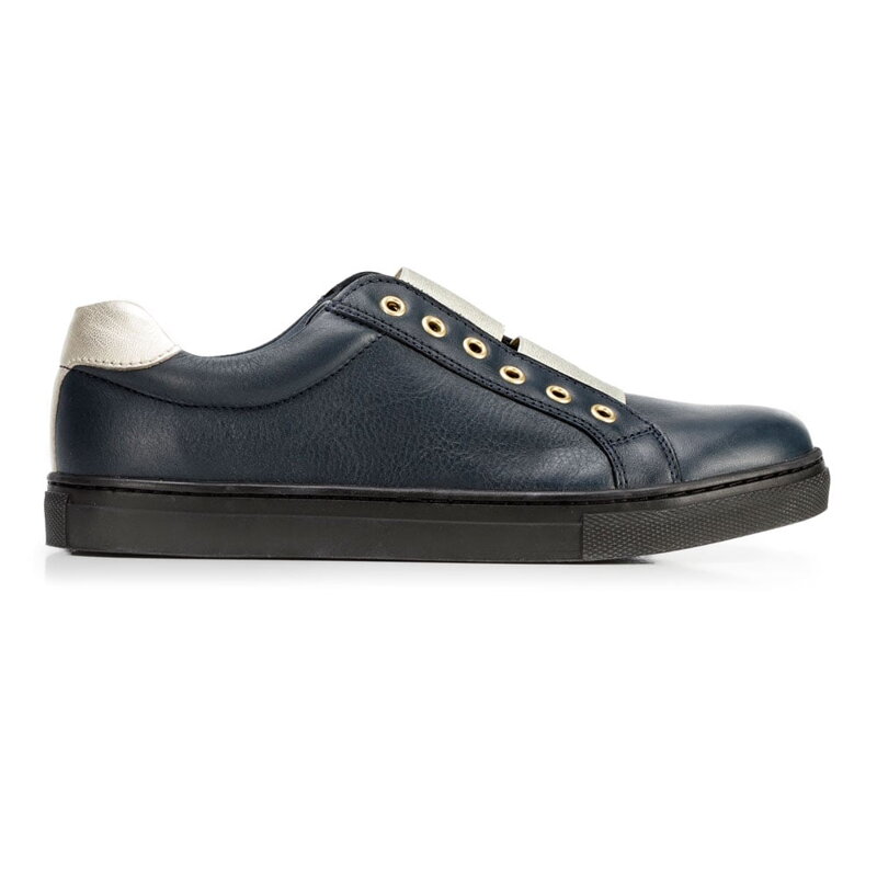 Damskie sneakersy skórzane na gumkę granatowe 92-D-351-7 Damskie sneakersy skórzane na gumkę granatowe 92-D-351-7