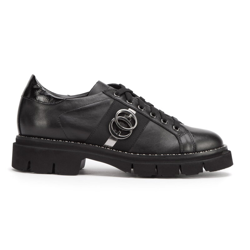 Damskie sneakersy skórzane z łańcuszkiem czarne 93-D-109-1