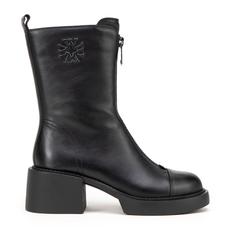 Damskie botki skórzane z monogramem czarne 99-D-500-1 Damskie botki skórzane z monogramem czarne 99-D-500-1