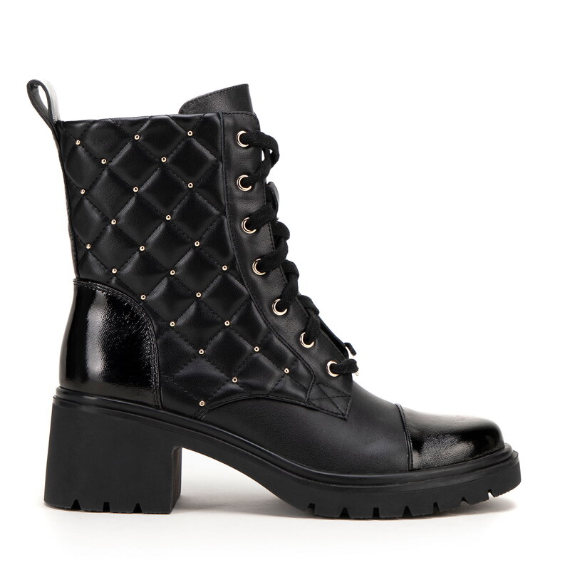 Damskie trapery skórzane z pikowaną cholewką czarne 99-D-507-1