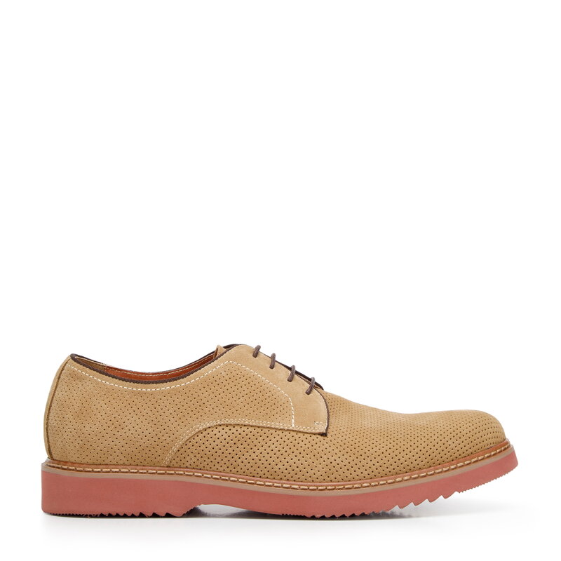 Męskie półbuty z perforowanego zamszu beżowe 94-M-509-9