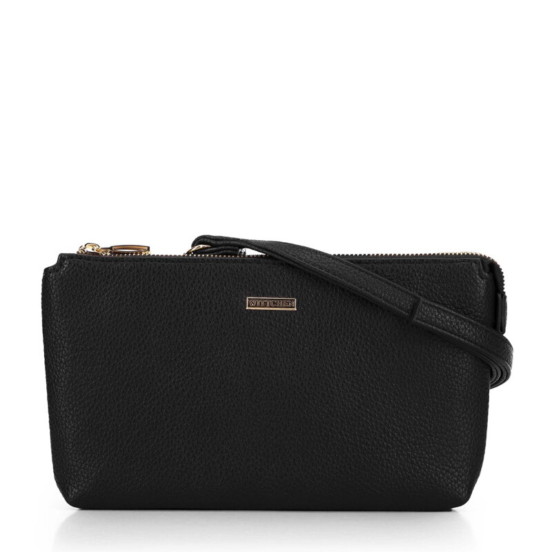 Crossbody z ekoskóry dwukomorowa czarno - złota 29-4Y-607-1G Crossbody z ekoskóry dwukomorowa czarno - złota 29-4Y-607-1G