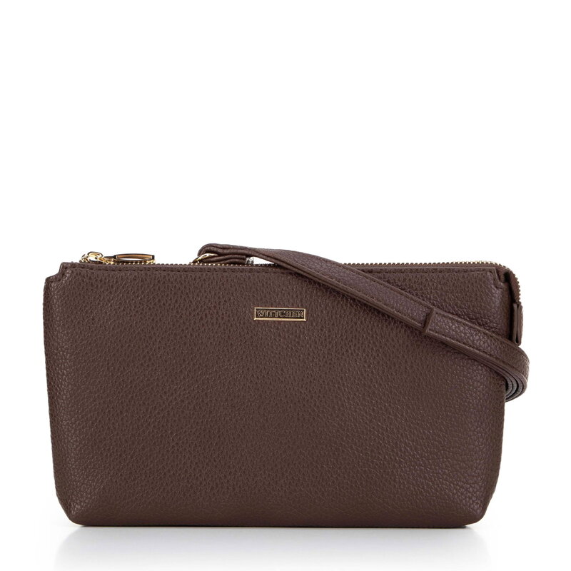 Crossbody z ekoskóry dwukomorowa brązowa 29-4Y-607-4 Crossbody z ekoskóry dwukomorowa brązowa 29-4Y-607-4