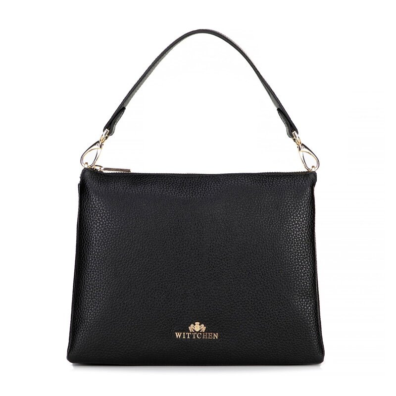 Damska crossbody trójkomorowa ze skóry groszkowej czarna 100-4E-809-1 Damska crossbody trójkomorowa ze skóry groszkowej czarna 100-4E-809-1
