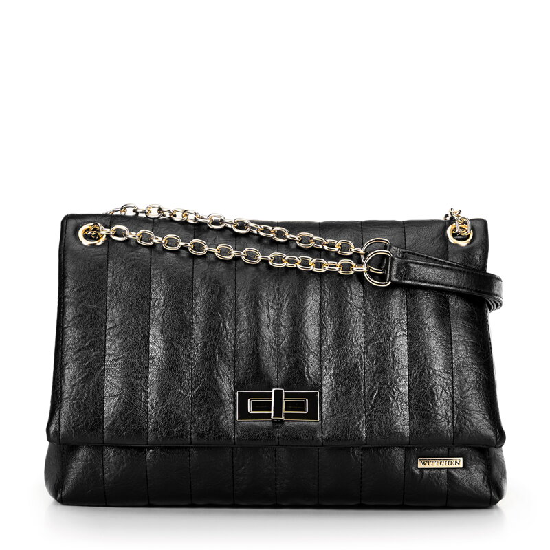 Damska crossbody z ekoskóry dwukomorowa duża czarna 100-4Y-418-1 Damska crossbody z ekoskóry dwukomorowa duża czarna 100-4Y-418-1