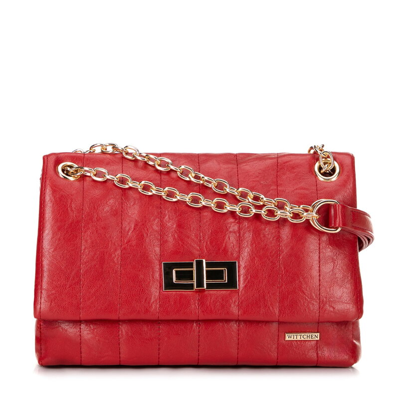 Damska crossbody z ekoskóry dwukomorowa mała czerwona 100-4Y-419-3 Damska crossbody z ekoskóry dwukomorowa mała czerwona 100-4Y-419-3