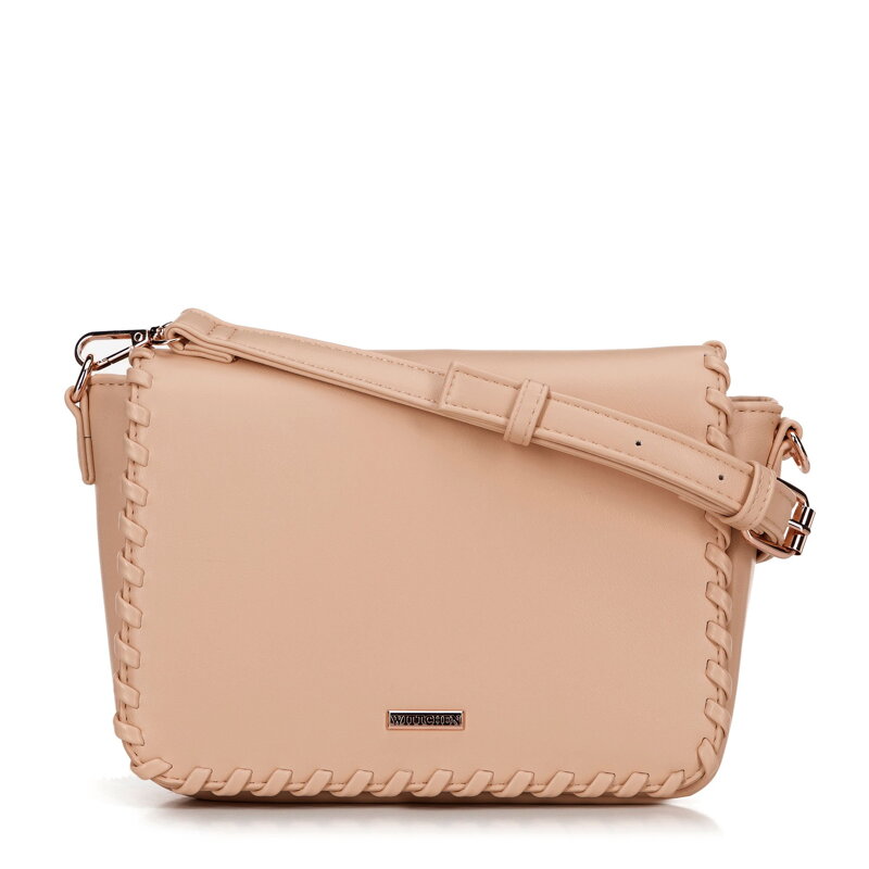 Damska crossbody z obszytą klapą beżowa 100-4Y-235-9 Damska crossbody z obszytą klapą beżowa 100-4Y-235-9