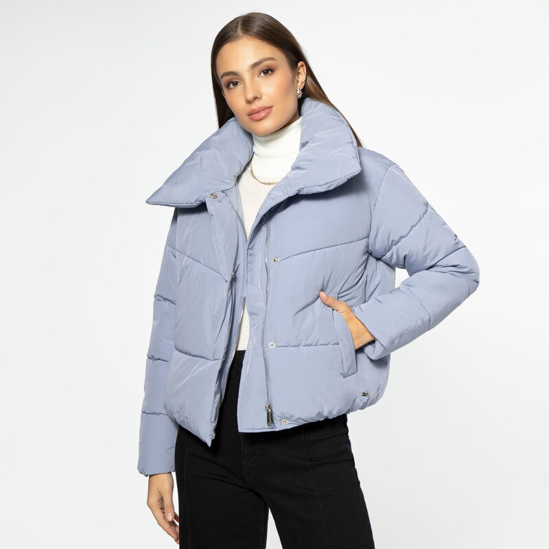 Damska kurtka oversize pikowana niebieska 95-9D-105-N Damska kurtka oversize pikowana niebieska 95-9D-105-N