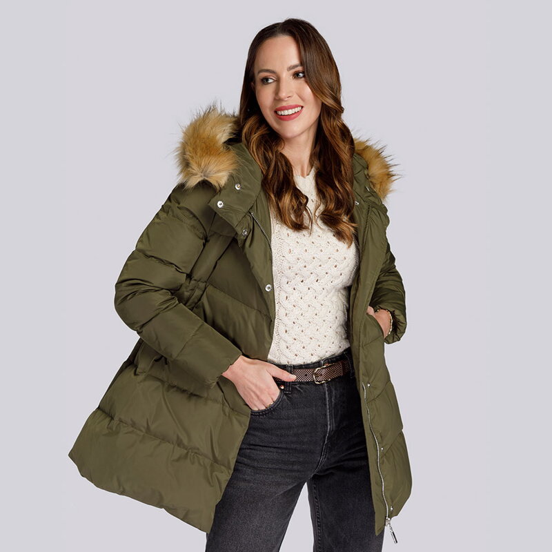 Damska kurtka puchowa z kapturem zielona 93-9D-402-Z