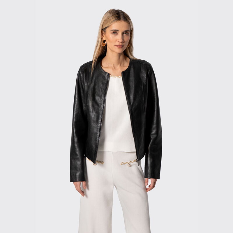 Damska kurtka z naturalnej skóry owczej czarna 100-09-414-1