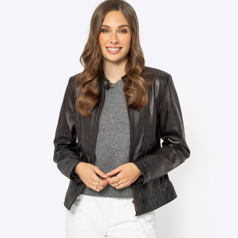 Damska kurtka ze skóry klasyczna ciemny brąz 99-09-800-4