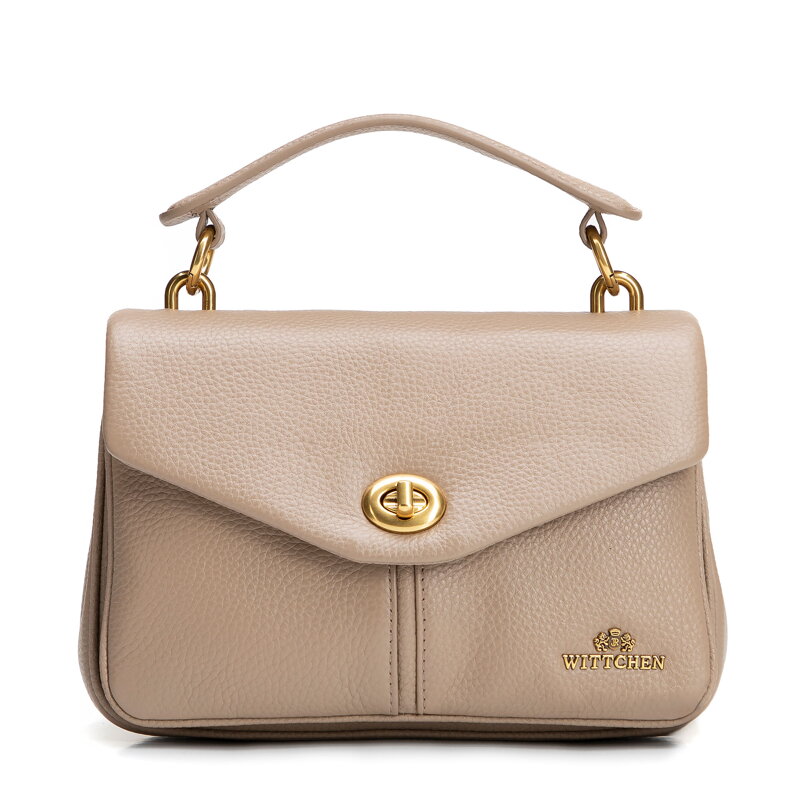 Damska listonoszka trójkomorowa ze skóry naturalnej beżowa 101-4E-210-9