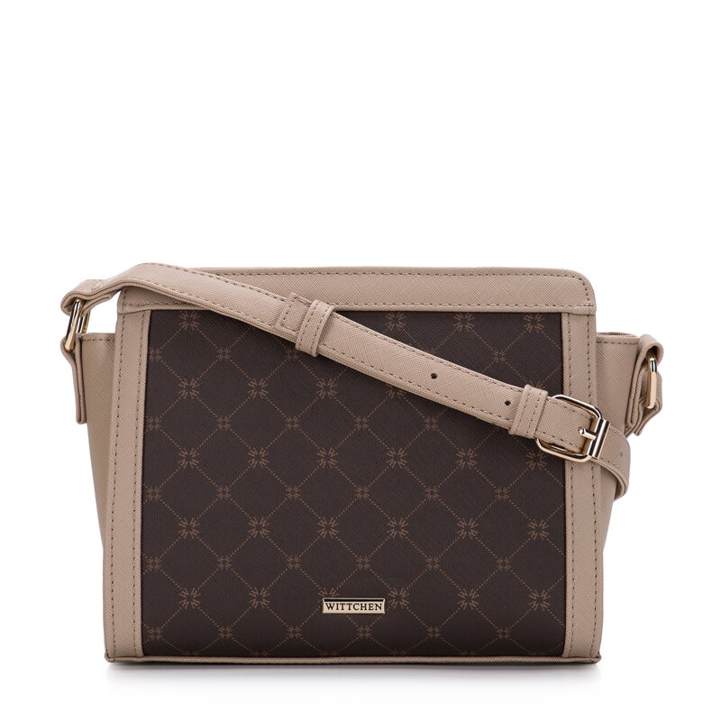 Damska listonoszka z ekoskóry saffiano w monogram brązowa 97-4Y-203-4