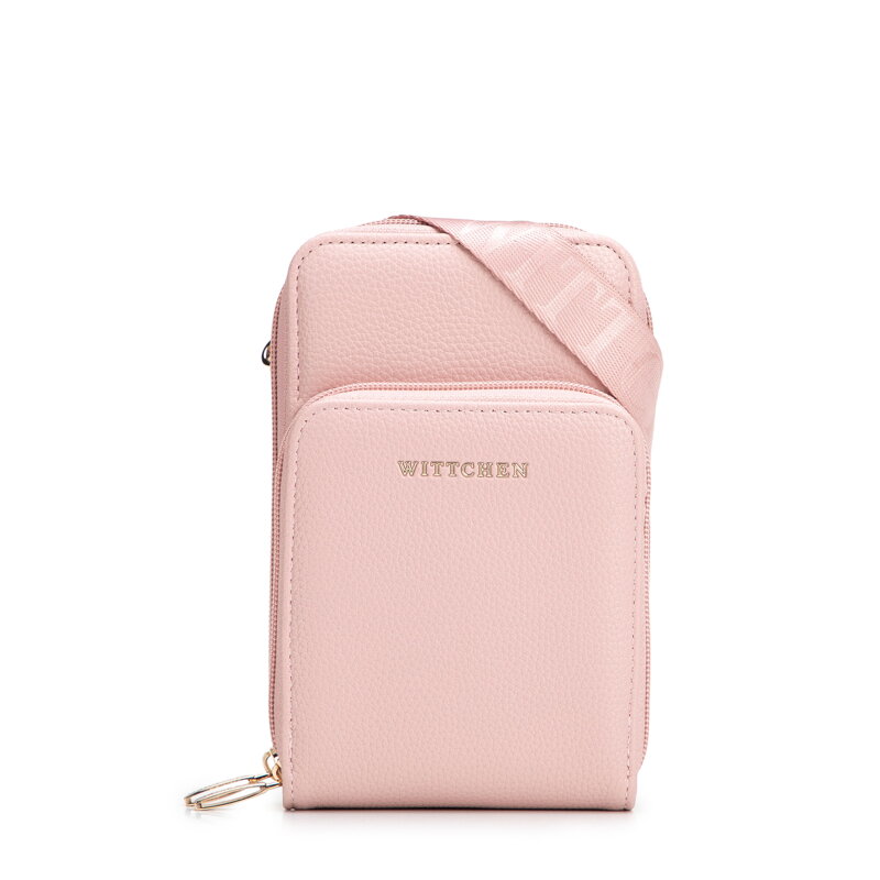 Damska minitorebka na telefon z imitacji skóry jasnoróżowa 102-2Y-413-P